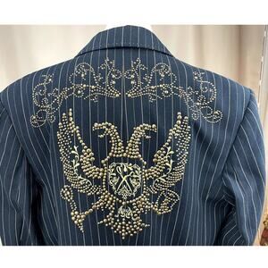 MARC ECKO CUT & SEW Navy Pinstripe Sport Jacket Mens‎ (XL) Cotton Punk Y2K